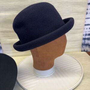 Vintage Navy Felted Wool Bowler Hat